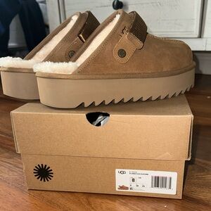 UGG Lanah Suede Platform Clogs with White Fur